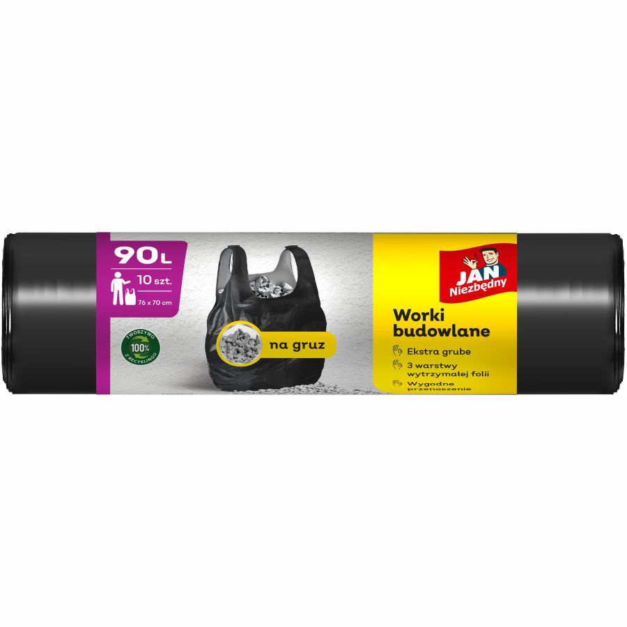 Worki ld budowlane Jan Niezbędny t-shirt 90 l 10 szt. czarne Worki ld budowlane Jan Niezbędny t-shirt 90 l 10 szt. czarne