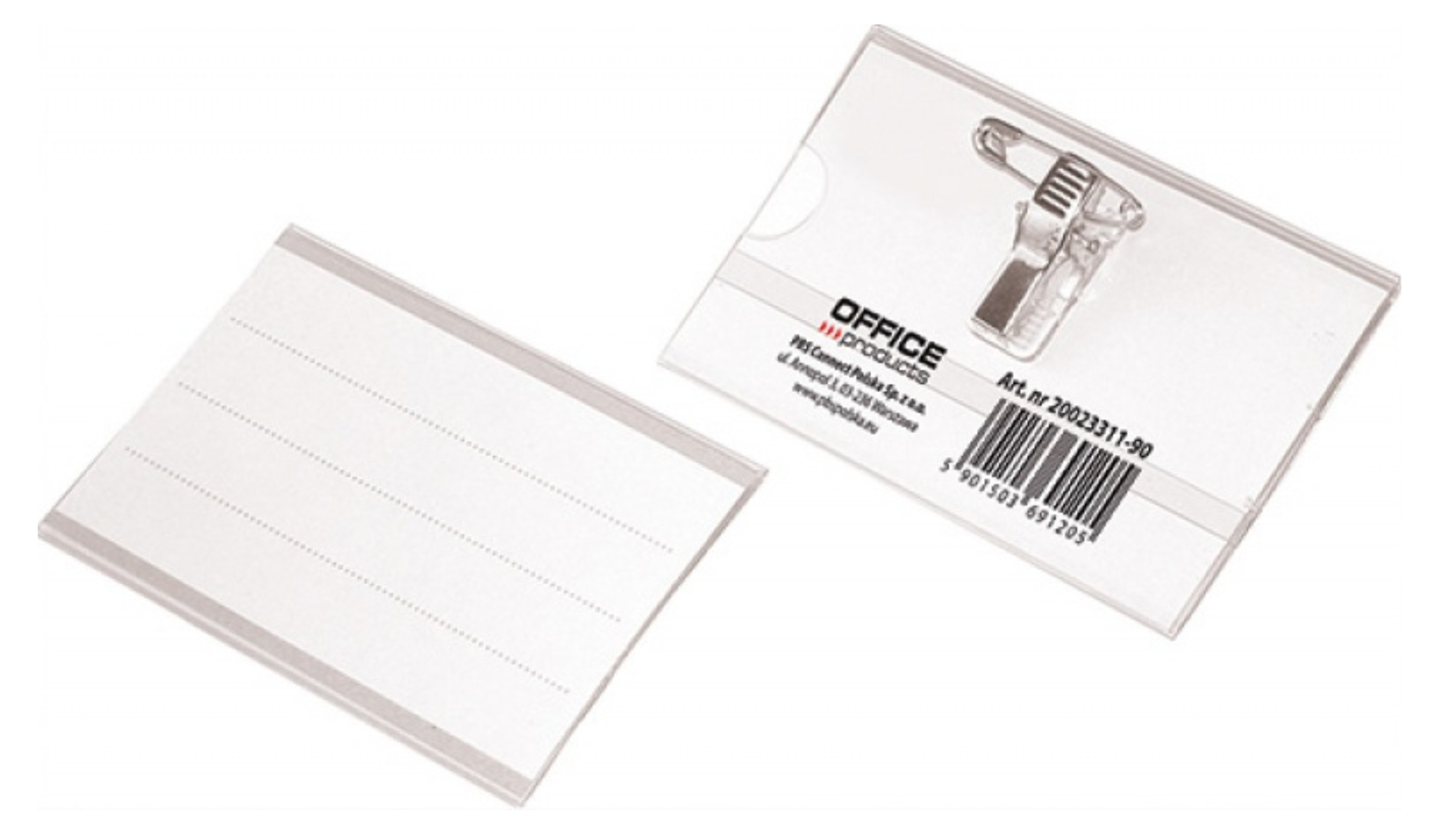 Identyfikator Office Products, z klipsem i agrafką, otwór z boku, miękki, transparentny