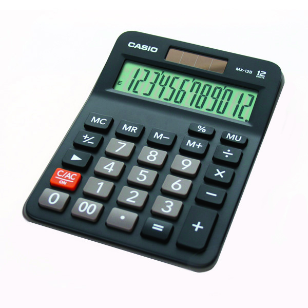Kalkulator biurowy Casio mx-12b, 12-cyfrowy,106,5x147mm, czarny Kalkulator biurowy Casio mx-12b, 12-cyfrowy,106,5x147mm, czarny