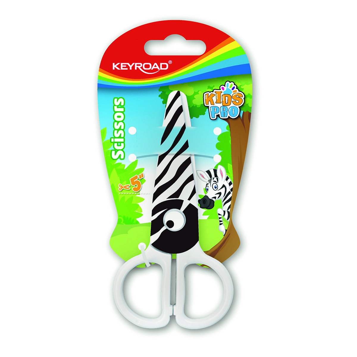 Nożyczki szkolne Keyroad, 5'', bezpieczne, zebra, blister