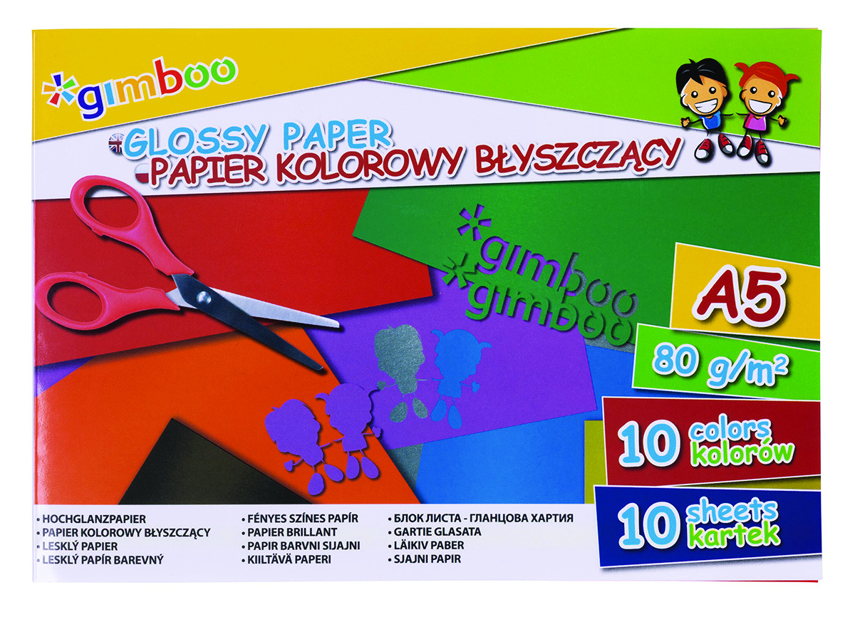 Zeszyt papierów kolorowych błyszczących Gimboo A5 10 kartek