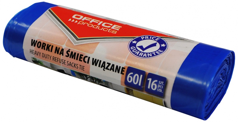Worki na śmieci wiązane Office Products premium (ldhd) 60l 16 sztuk niebieskie Worki na śmieci wiązane Office Products premium (ldhd) 60l 16 sztuk niebieskie