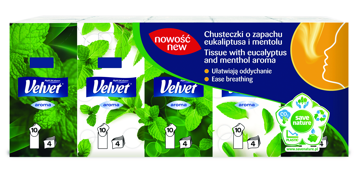 Chusteczki higieniczne Velvet eukaliptus i mentol 4-warstwowe 10 opakowań