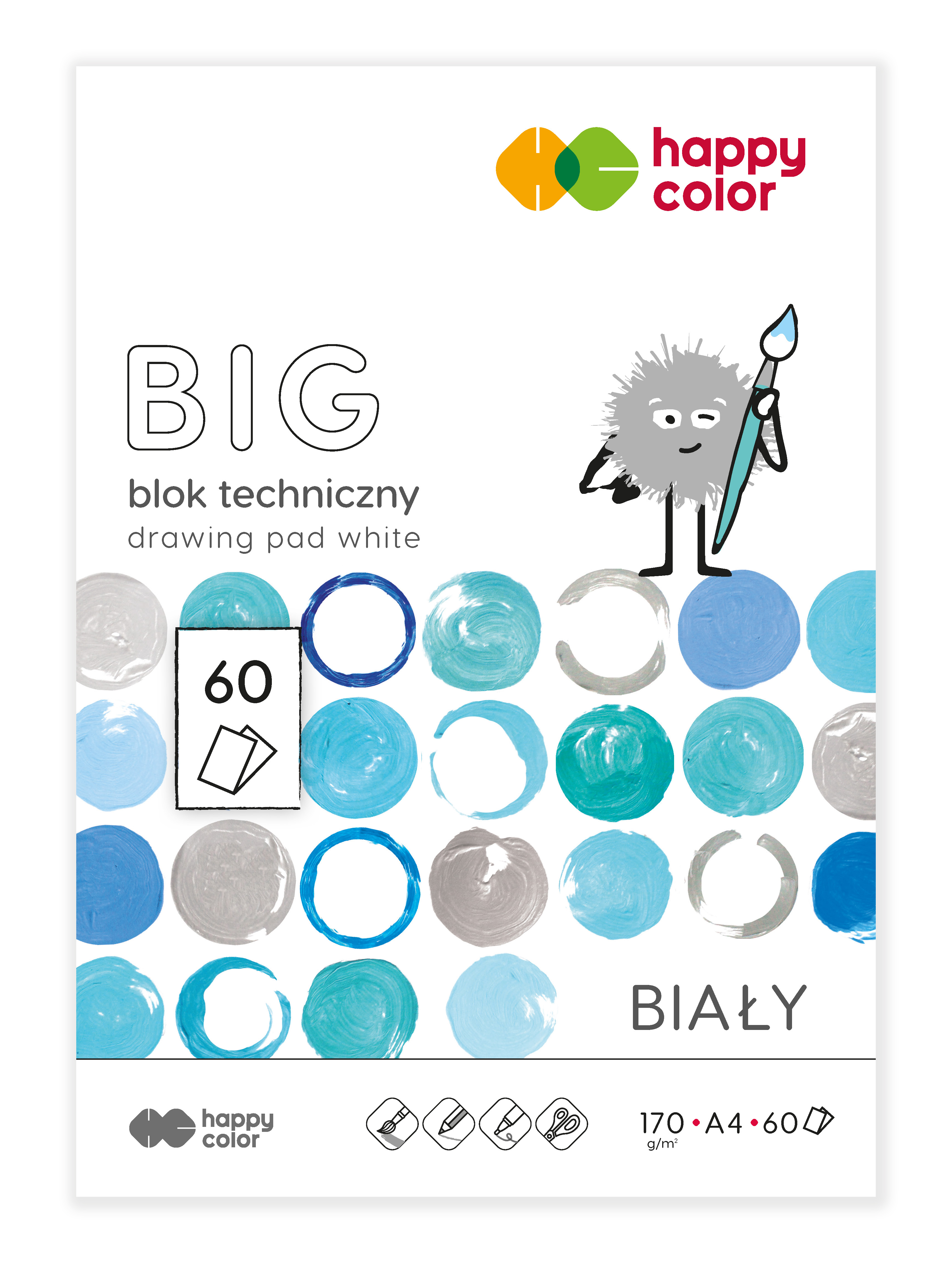 Blok techniczny biały big A4, 170g/m2, 60 arkuszy, Happy Color Blok techniczny biały big A4, 170g/m2, 60 arkuszy, Happy Color