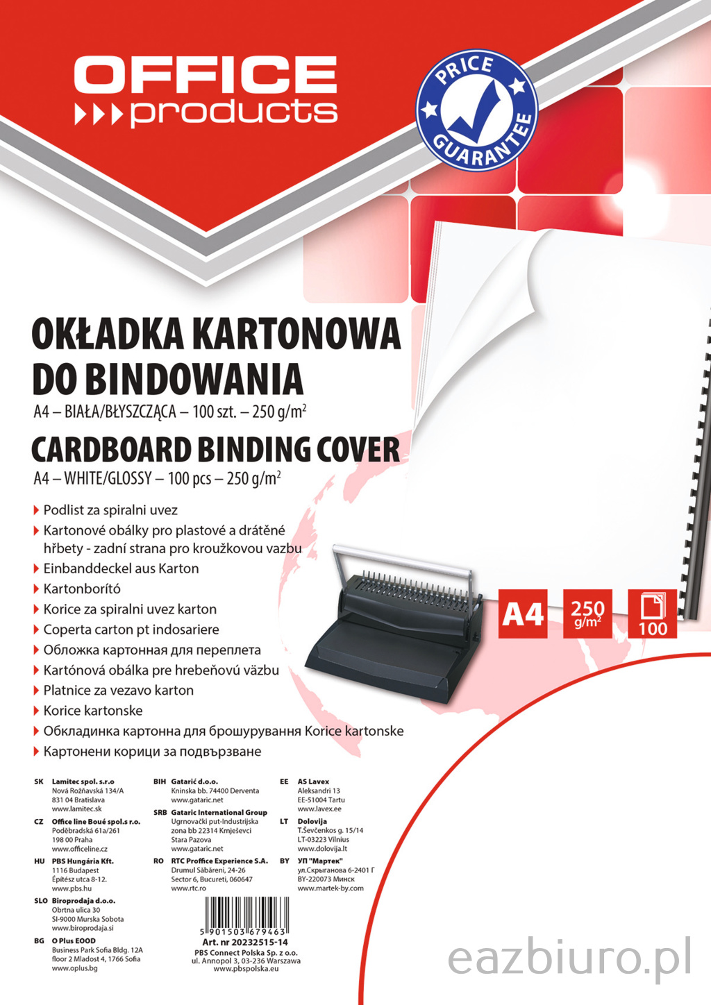 Okładki do bindowania Office Products, karton, A4, 250gsm, błyszczące, 100 sztuk, białe Okładki do bindowania Office Products, karton, A4, 250gsm, błyszczące, 100 sztuk, białe