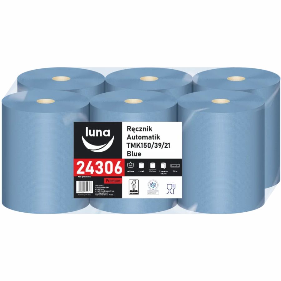 Ręcznik papierowy Luna Automatik TMK150/39/21 2-warstwowy niebieski 6 rolek