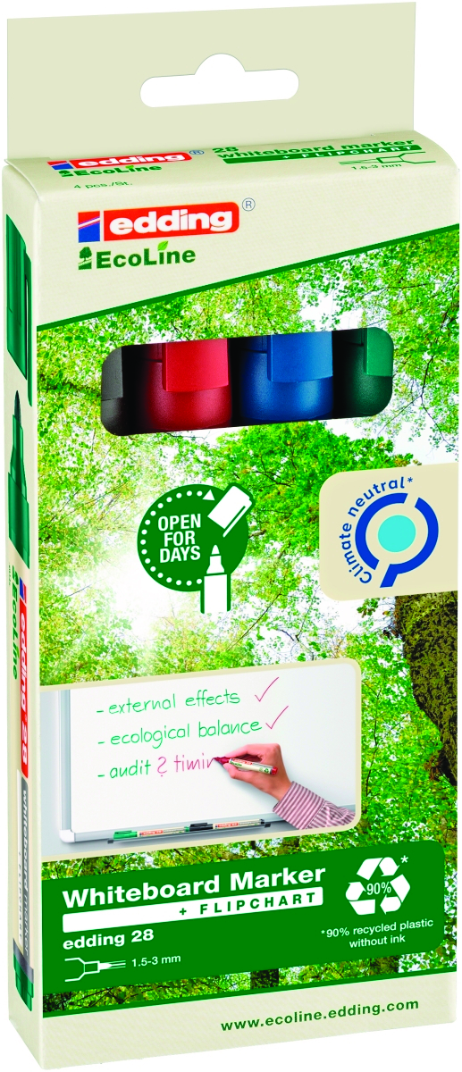 Marker do tablic e-28/4 s Edding ecoline, 4 szt., 1,5-3mm, 4 szt., mix kolorów