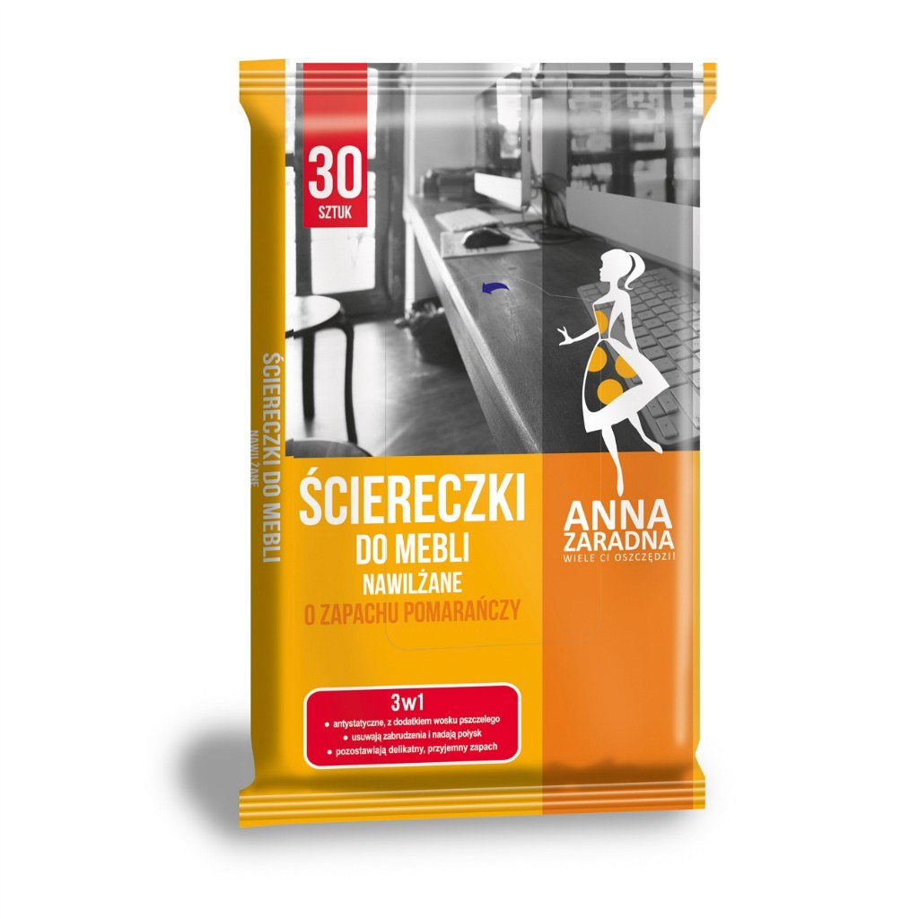 Ściereczki nawilżane Anna Zaradna do mebli o zapachu pomarańczy zestaw 30 sztuk. | eazbiuro.pl | Kup online!