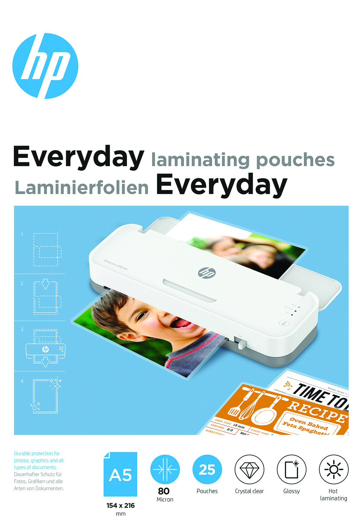 Folie laminacyjne HP everyday, A5, 80 mic, 25 szt., przezroczyste/połysk Folie laminacyjne HP everyday, A5, 80 mic, 25 szt., przezroczyste/połysk