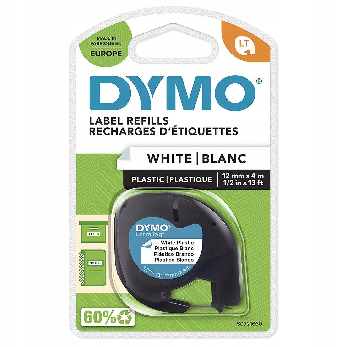 Taśma Dymo 12 mm 4 m - Plastikowa, biała letratag | eazbiuro.pl | Zamów błyskawicznie!