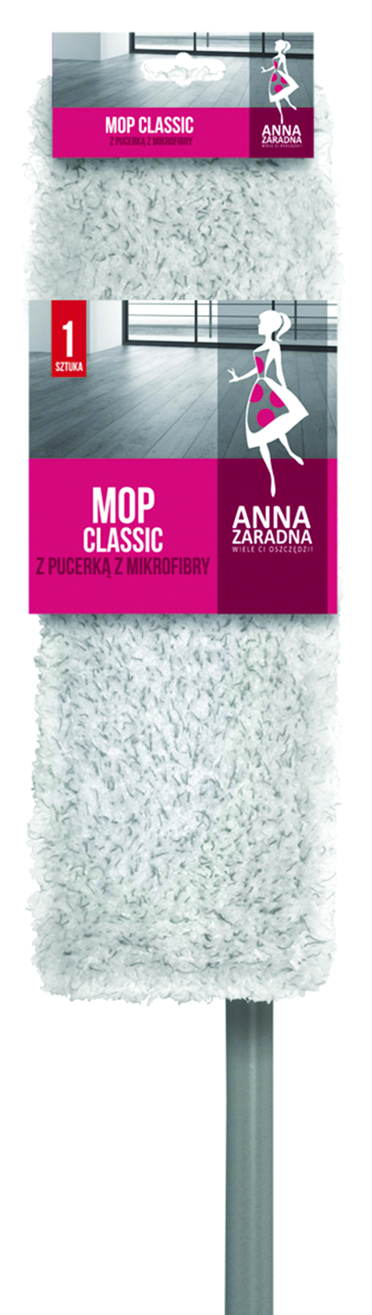 Mop płaski classic Anna Zaradna, z pucerką z mikrofibry, 1 szt., mix kolorów