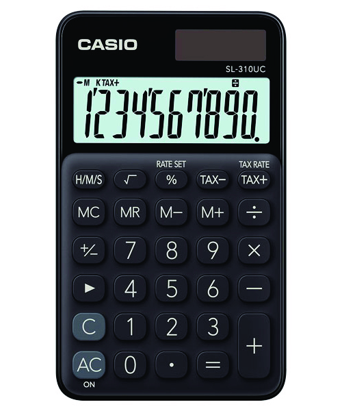 Kalkulator kieszonkowy Casio sl-310uc-bk-b, 10-cyfrowy, 70x118mm, czarny Kalkulator kieszonkowy Casio sl-310uc-bk-b, 10-cyfrowy, 70x118mm, czarny
