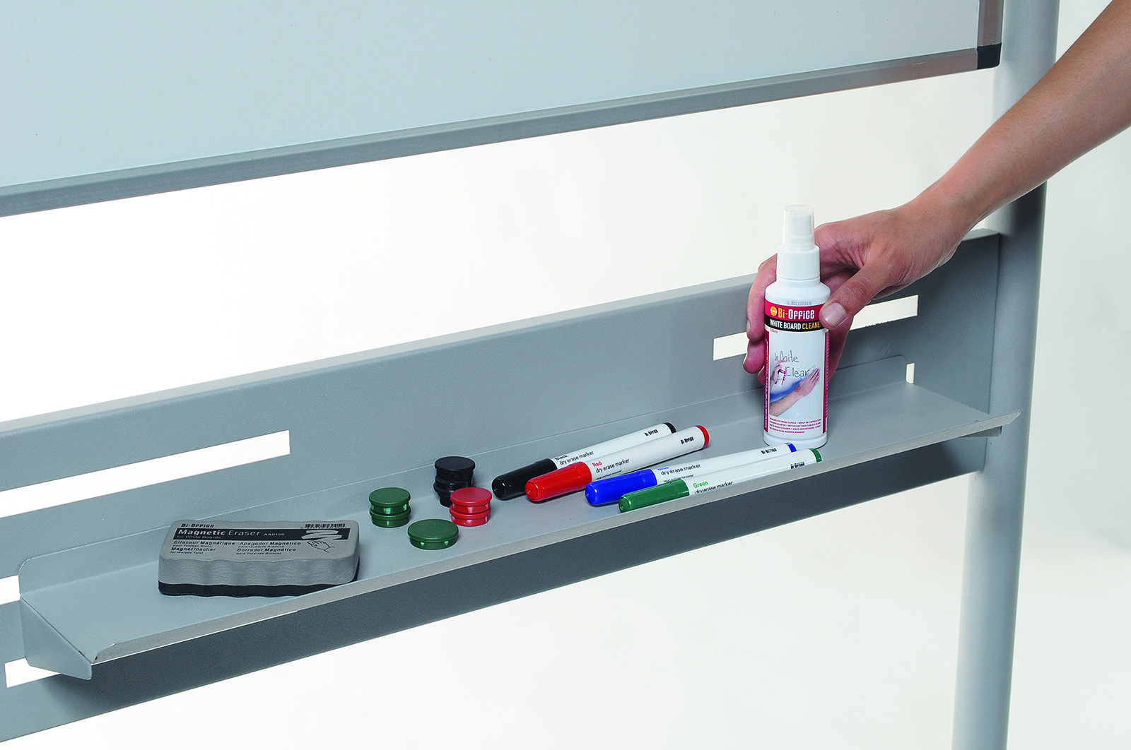 Zestaw do tablic magnetycznych Bi-office, spray, gąbka, 4 markery oraz magnesy