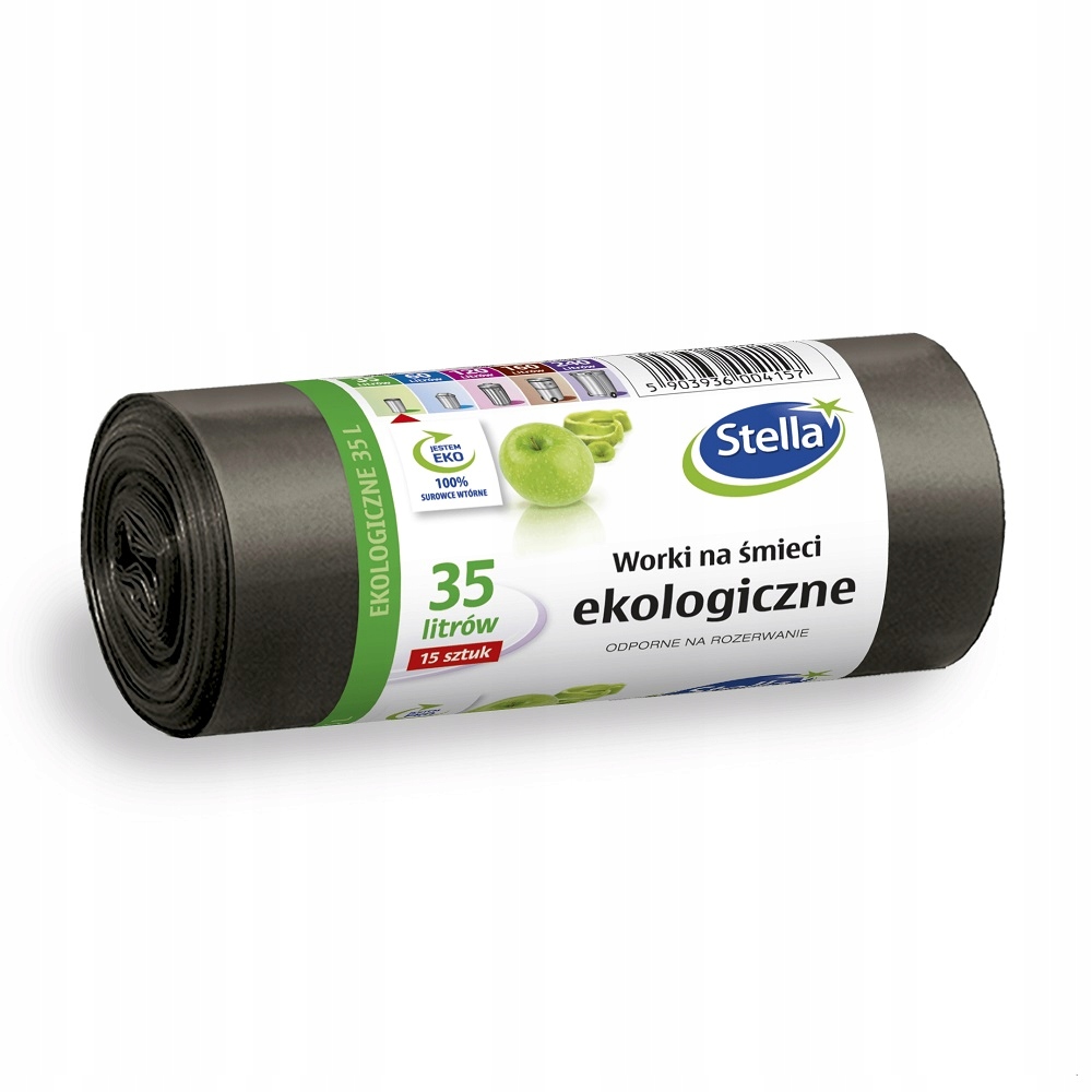 Worki na śmieci Stella, ekologiczne, 35 l, zestaw 15 sztuk., czarny | eazbiuro.pl | Działaj teraz!