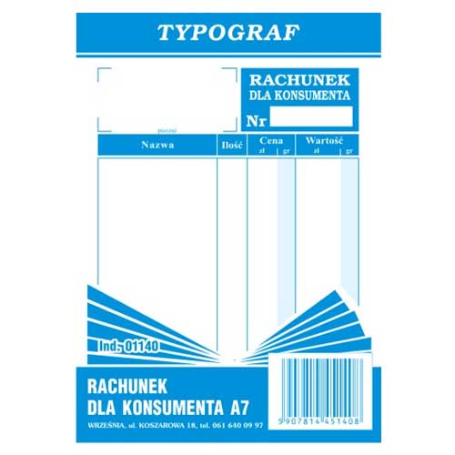 Druk rachunek dla konsumenta A7 Typograf