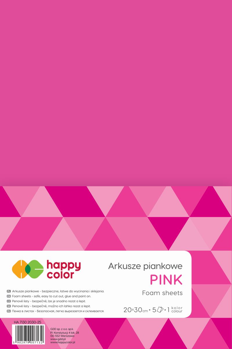 Arkusze piankowe A4, 5 sztuk, różowe, Happy Color Arkusze piankowe A4, 5 sztuk, różowe, Happy Color