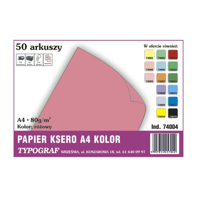 Papier ksero A4 różowy 80g/50ark