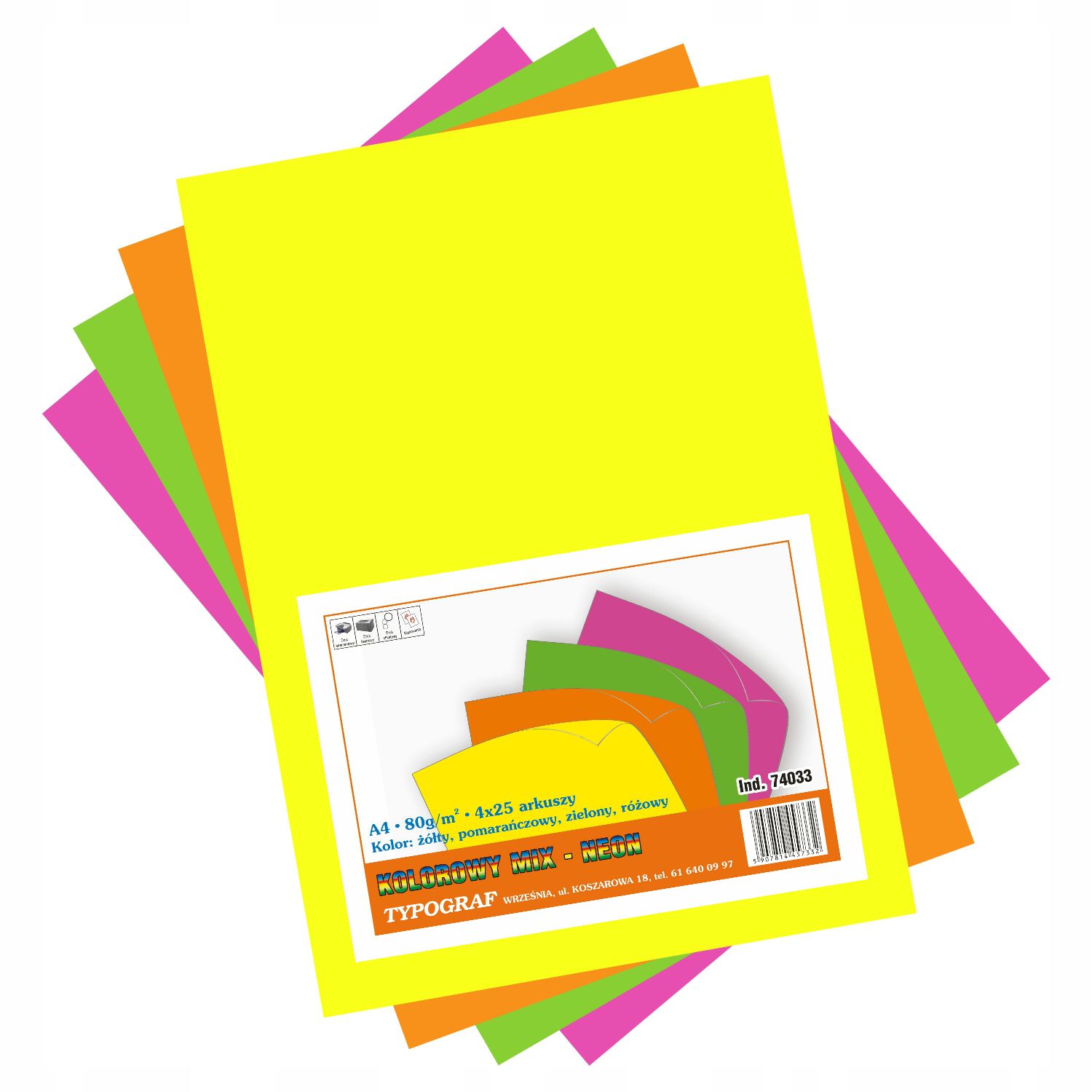 Papier ksero kolorowy mix neonowy A4 80 g/m2