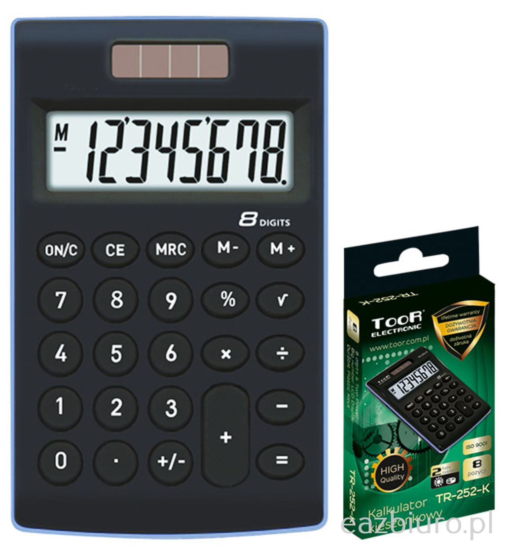 Kalkulator kieszonkowy toor tr-252-k 8-pozycyjny - 2 typy zasilania | eazbiuro.pl | Kup w sekundę!