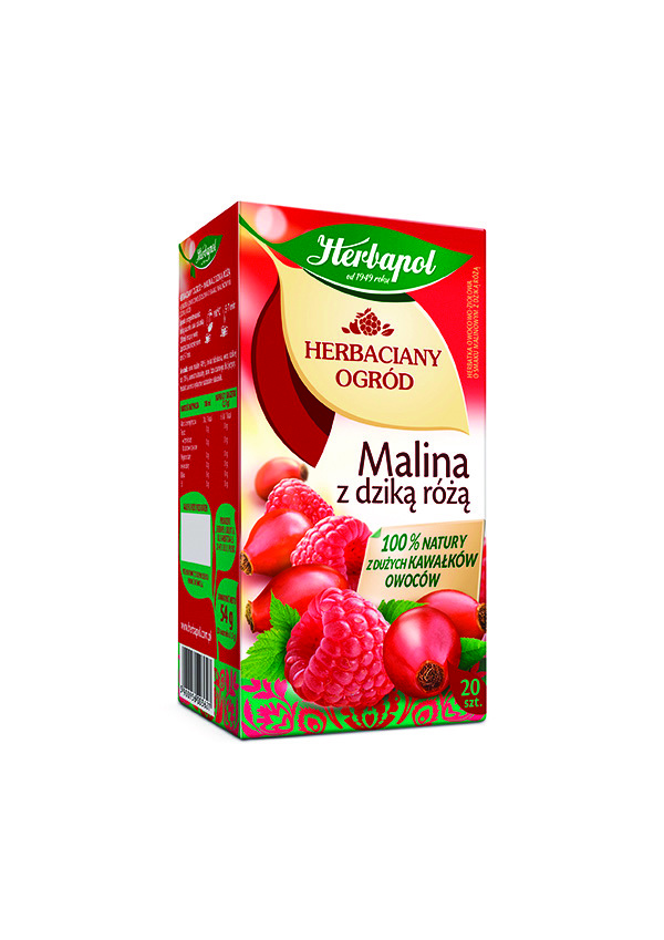 Herbata Herbapol herbaciany ogród, 20 torebek, malina z dziką różą