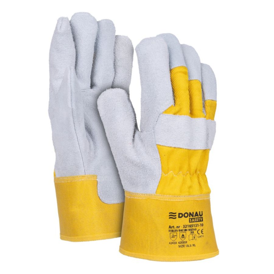 Rękawice robocze Donau Safety z dwoiny bydlęcej rozmiar 10,5/XL szaro-żółte