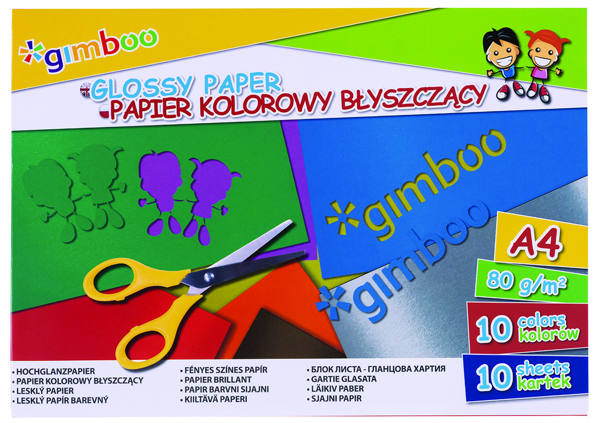 Zeszyt papierów kolorowych błyszczących GIMBOO, A4, 10 kartek, 80gsm, mix kolorów Zeszyt papierów kolorowych błyszczących GIMBOO, A4, 10 kartek, 80gsm, mix kolorów