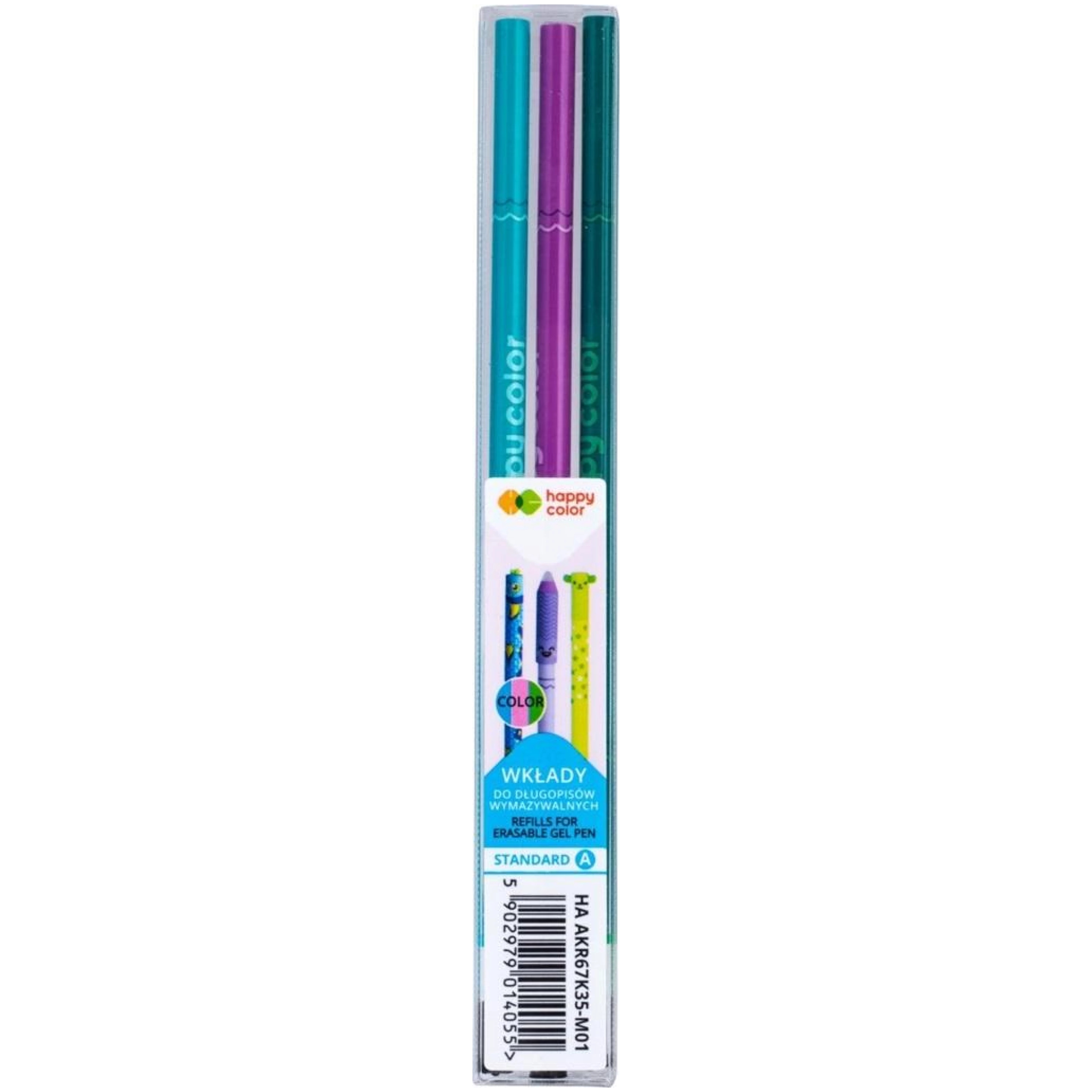 Wkłady do długopisu wymazywalnego 3 kolory 0,5mm standard a, 3 szt. w etui Happy Color