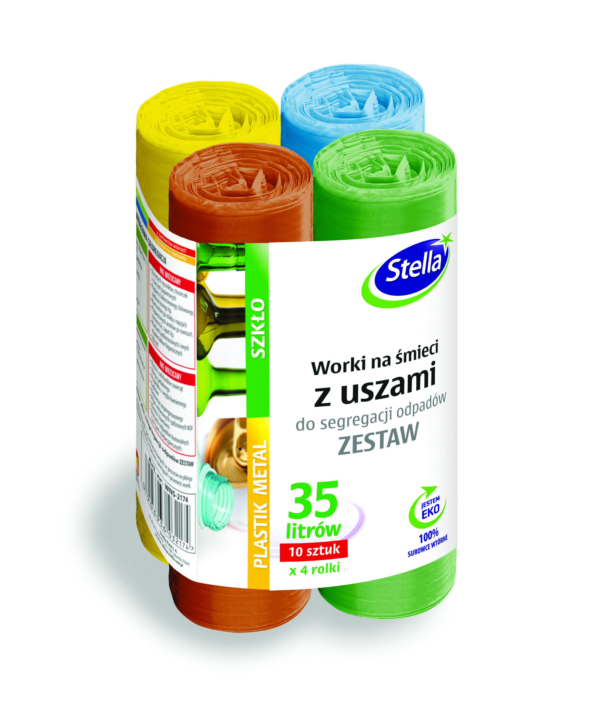 Worki z uszami Stella, do segregacji odpadów, zestaw, 35 l, 4 x 10 sztuk., mix | eazbiuro.pl | Zamów teraz!