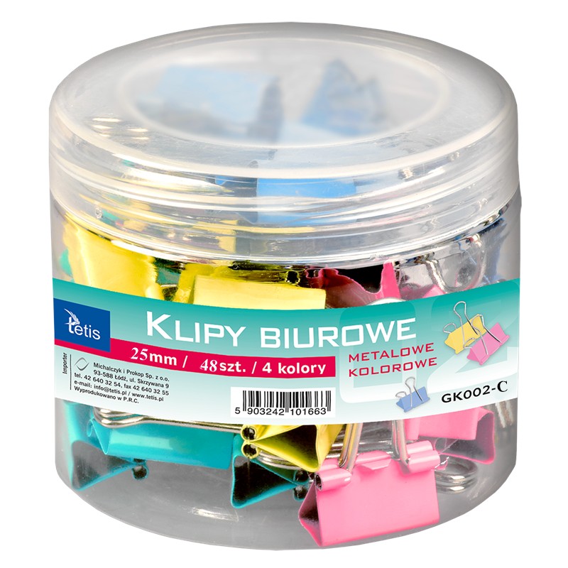 Clips 25mm 48 sztuk kolorowe tuba Clips 25mm 48 sztuk kolorowe tuba