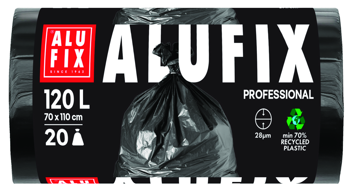 Worki na śmieci ALUFIX Professional, LDPE, 70x110cm, 28 µm, 120l, 20 szt., czarne