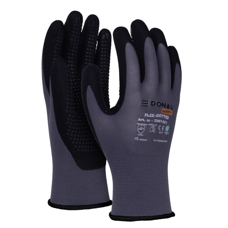 Rękawice Donau Safety Flex Dotted rozmiar 10 szare Rękawice Donau Safety Flex Dotted rozmiar 10 szare