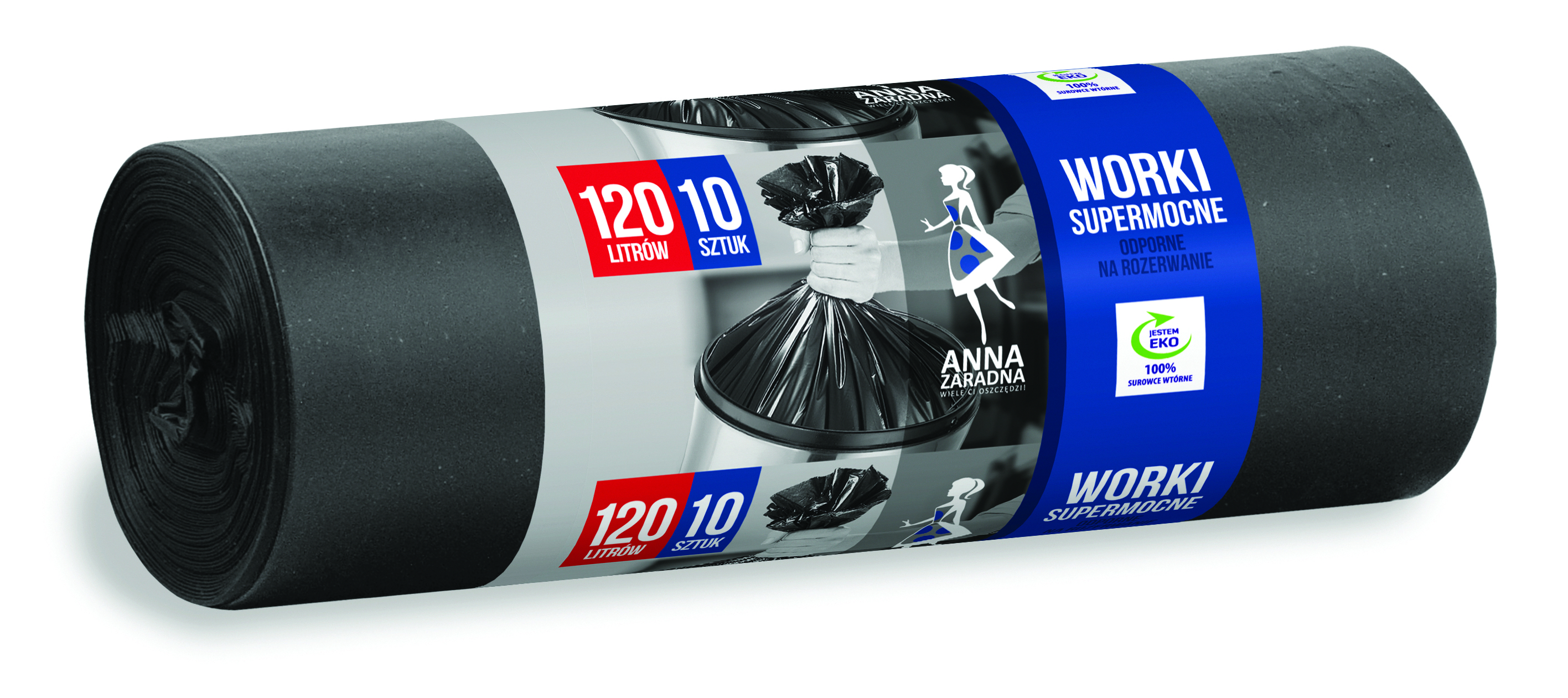 Worki na śmieci Anna Zaradna, supermocne, 120 l, 10 szt., czarny Worki na śmieci Anna Zaradna, supermocne, 120 l, 10 szt., czarny