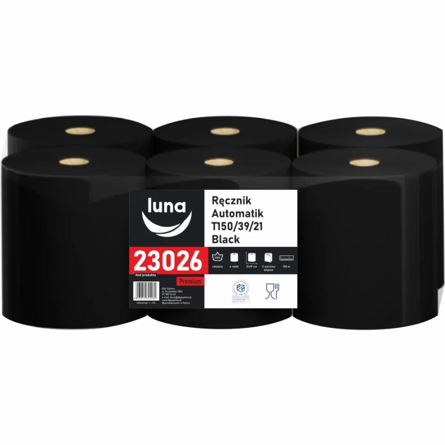 Ręcznik papierowy Luna Automatik T150/39/21 2-warstwowy czarny 6 rolek