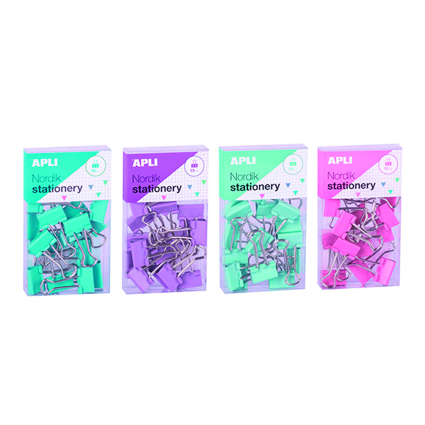 Klipy do dokumentów Apli nordik, 19 mm, 15 szt., pudełko z zawieszką, mix kolorów pastel Klipy do dokumentów Apli nordik, 19 mm, 15 szt., pudełko z zawieszką, mix kolorów pastel