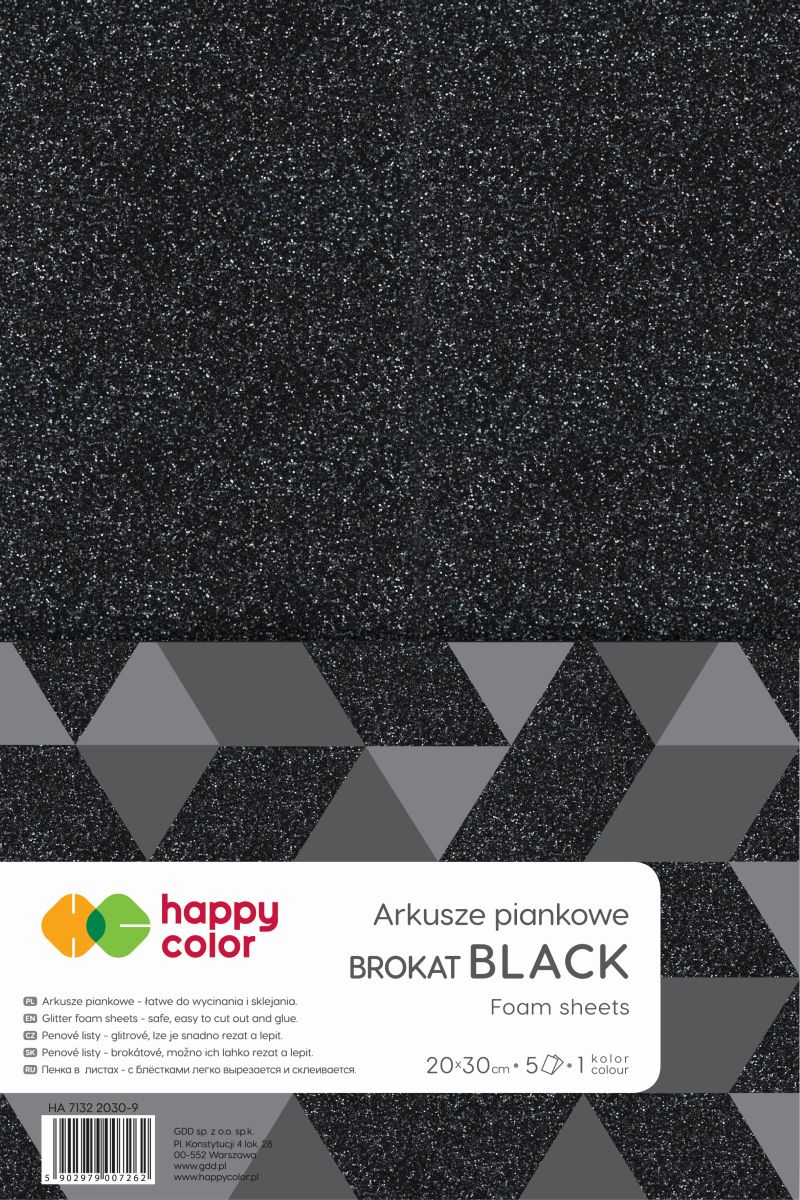 Arkusze piankowe brokatowe A4, 5 sztuk, czarne, Happy Color Arkusze piankowe brokatowe A4, 5 sztuk, czarne, Happy Color