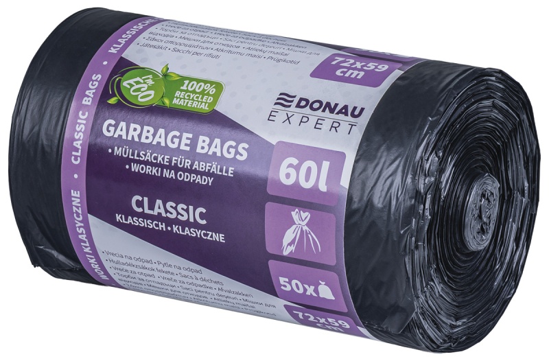 Worki na odpady DONAU EXPERT, klasyczne, LDPE, 60l, 50 szt., czarne