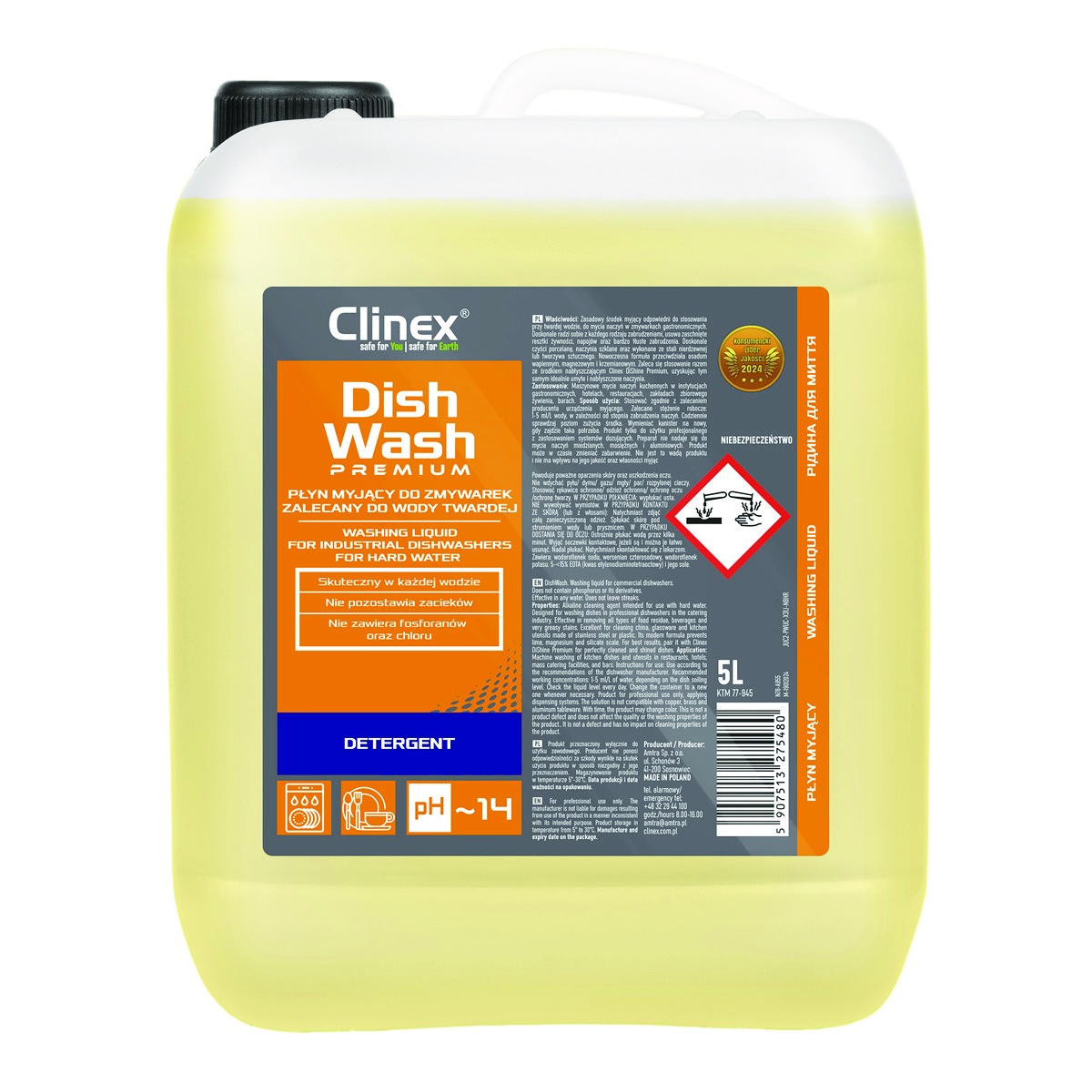 Płyn myjący do zmywarek Clinex dishwash premium, 5l