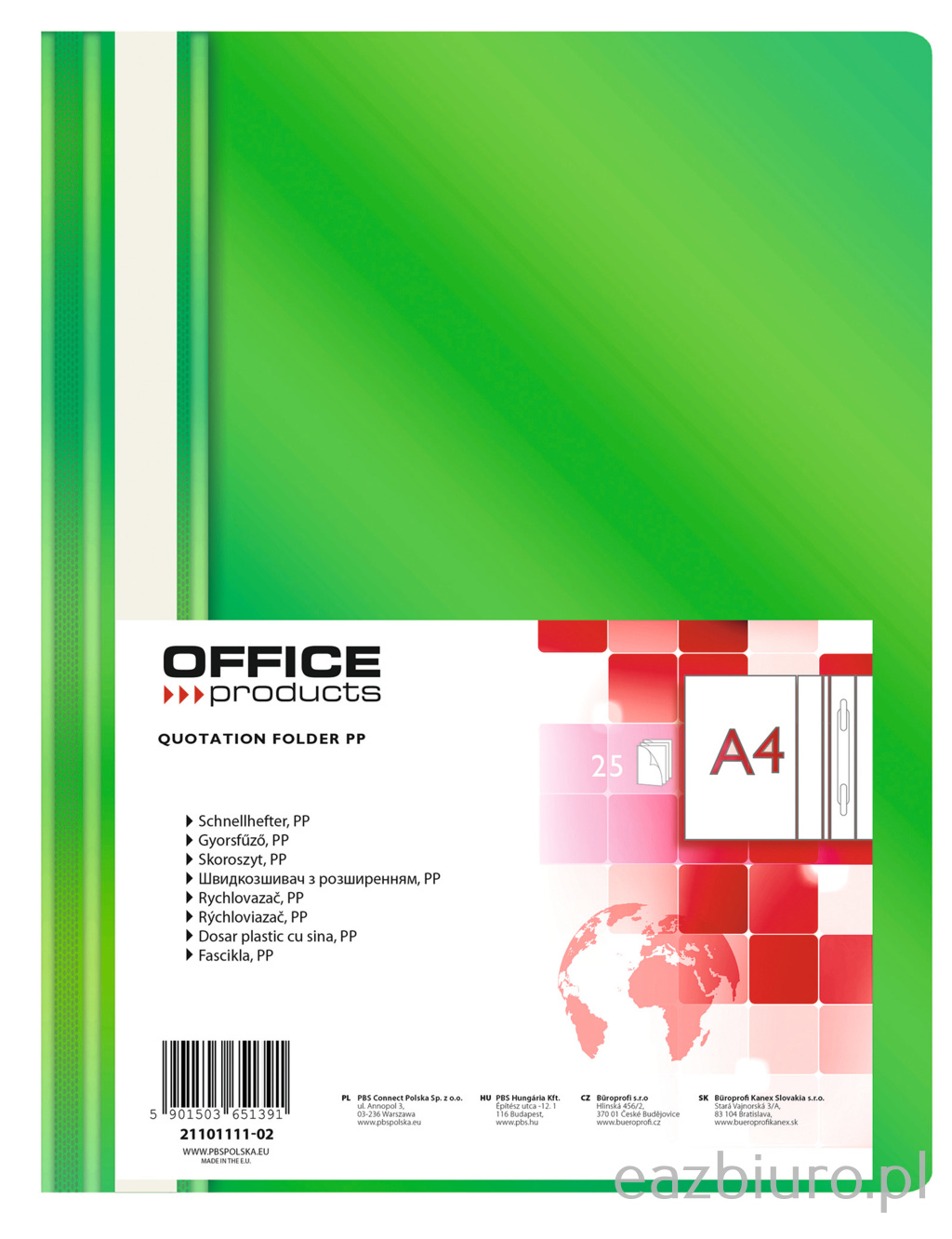 Skoroszyt Plastikowy zwykły A4 zielony Office Products