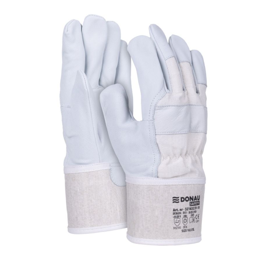 Rękawice robocze Donau Safety z koziej skóry rozmiar 10,5/XL szaro-białe Rękawice robocze Donau Safety z koziej skóry rozmiar 10,5/XL szaro-białe