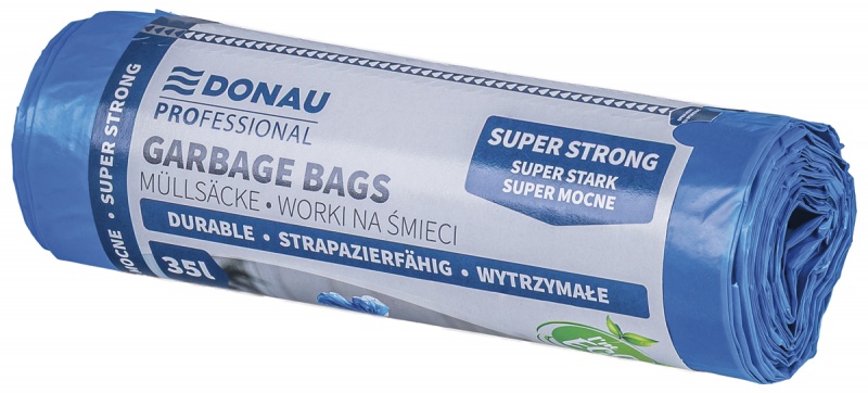 Worki na śmieci DONAU PROFESSIONAL, wytrzymałe, super mocne, z taśmą, 35l, 15 szt., niebieskie Worki na śmieci DONAU PROFESSIONAL, wytrzymałe, super mocne, z taśmą, 35l, 15 szt., niebieskie
