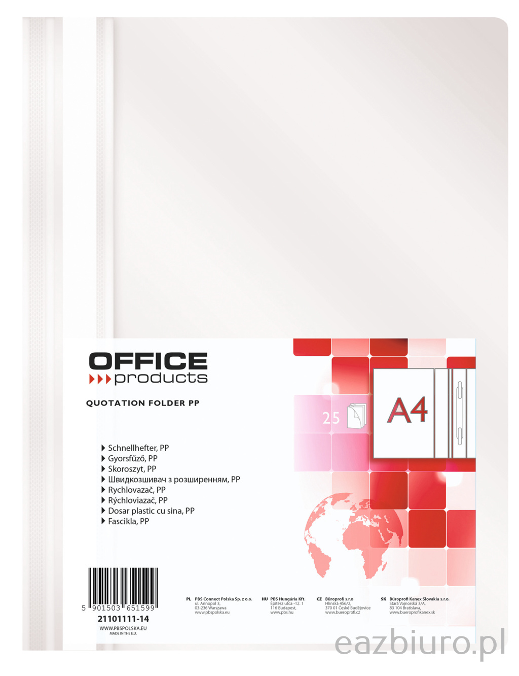 Skoroszyt Plastikowy zwykły A4 biały Office Products