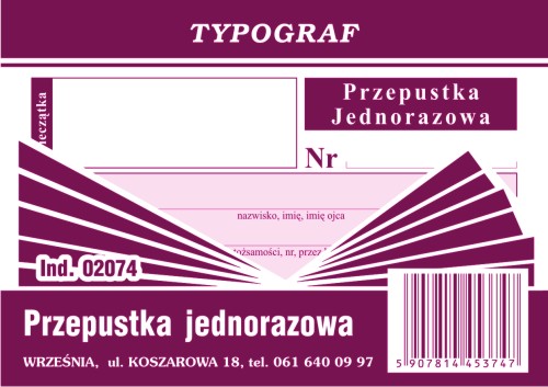 Druk przepustka jednorazowa A7 Typograf