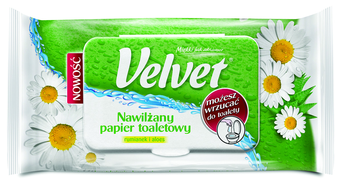 Papier toaletowy celulozowy Velvet rum&aloe, nawilżany, 42 listki, biały | eazbiuro.pl | Kup taniej!