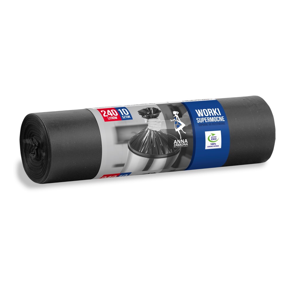 Worki na śmieci Anna Zaradna, supermocne, 240 l, zestaw 10 sztuk., czarny | eazbiuro.pl | Nie czekaj!