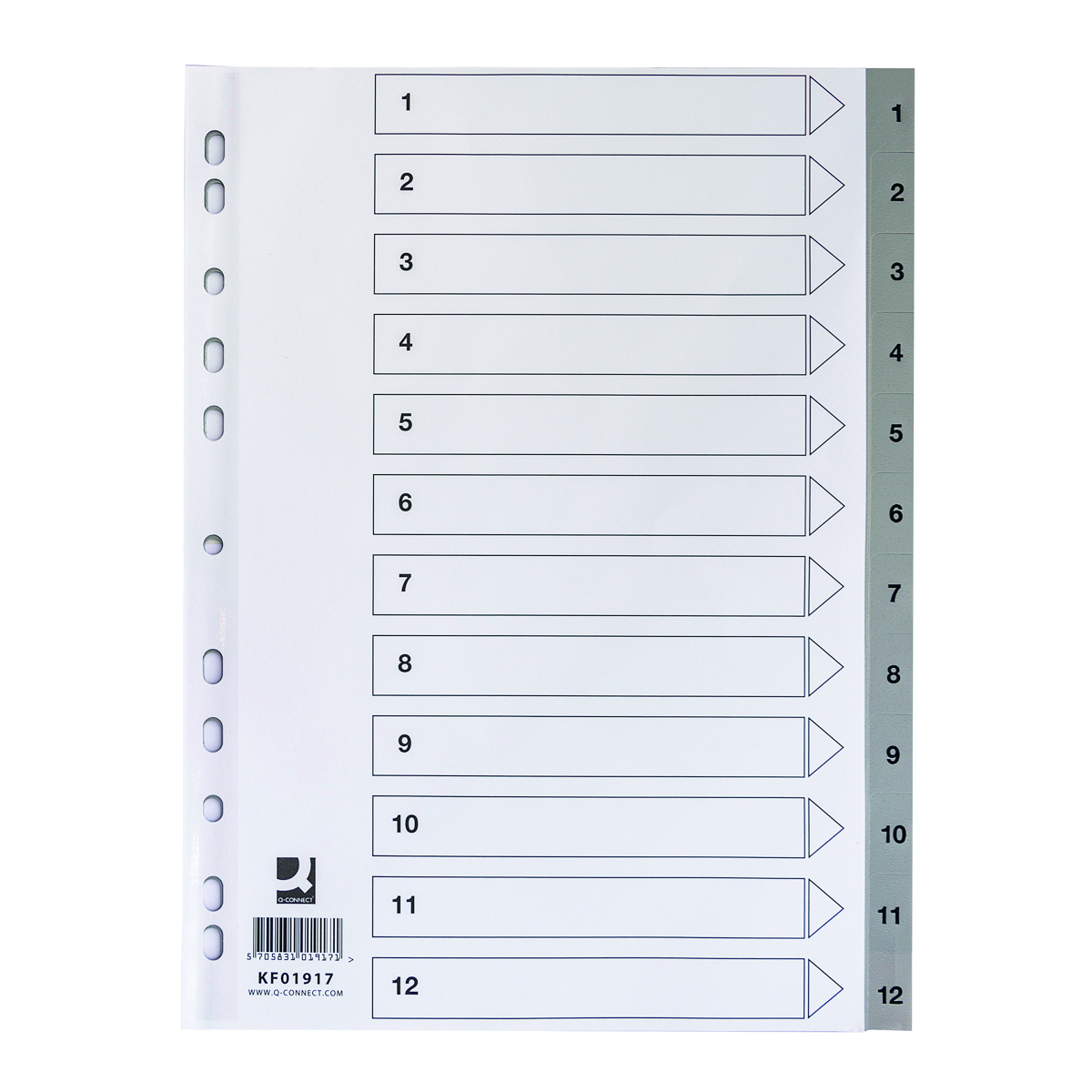 Przekładki Q-Connect, pp, A4, 225x297mm, 1-12, 12 kart, szare Przekładki Q-Connect, pp, A4, 225x297mm, 1-12, 12 kart, szare