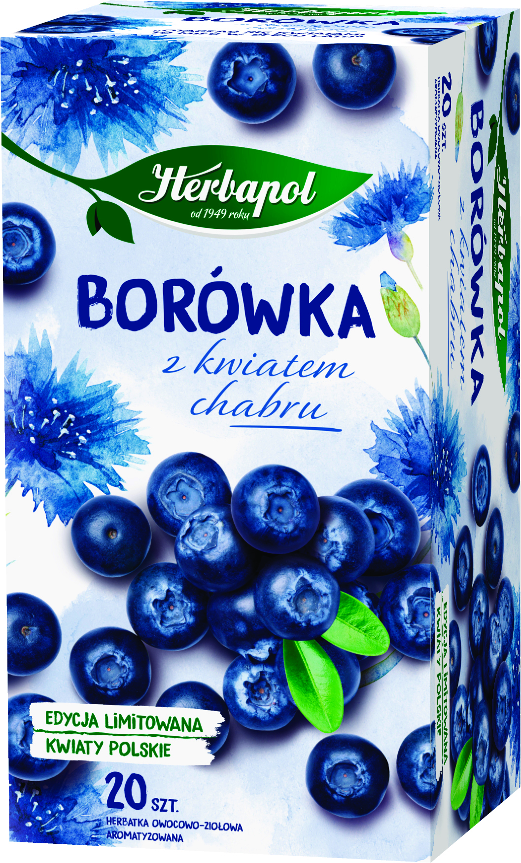 Herbata Herbapol ziołowo-owocowa, 20 torebek, borówka z kwiatem chabru