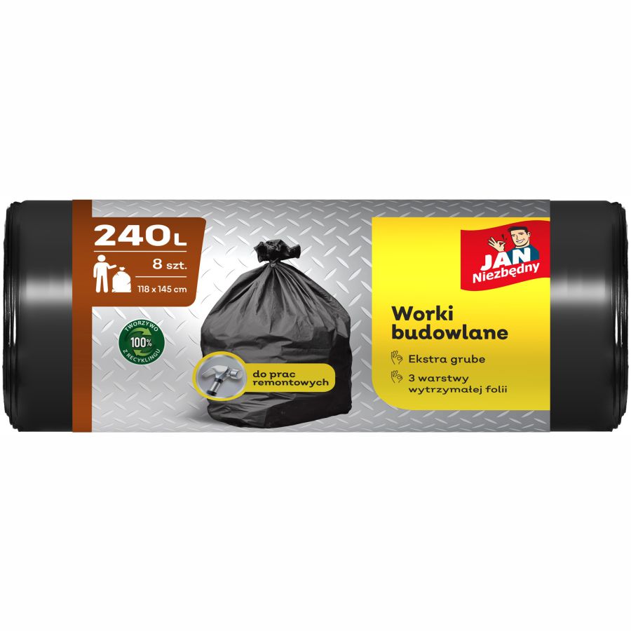 Worki ld budowlane czarne Jan Niezbędny 240l 8 szt. Worki ld budowlane czarne Jan Niezbędny 240l 8 szt.