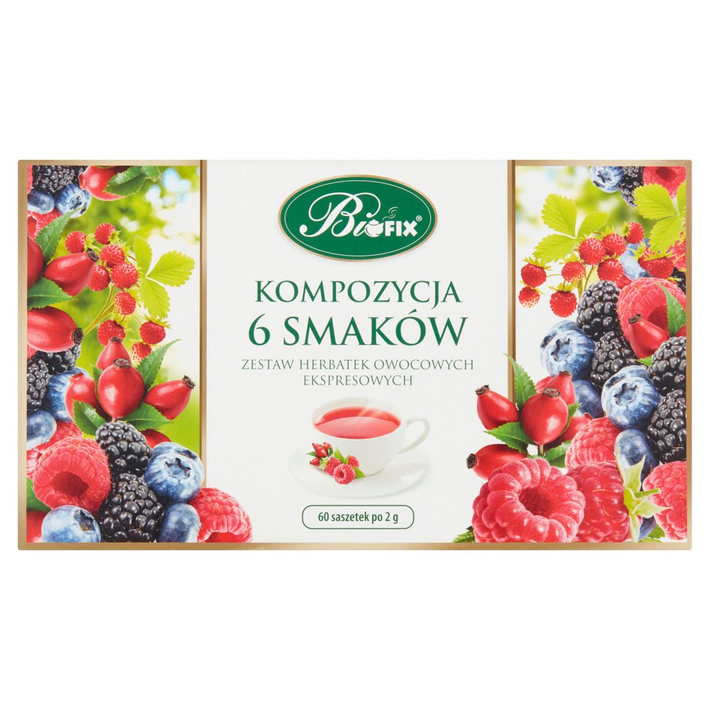 Zestaw herbatek owocowych ekspresowych bifix, kompozycja 6 smaków (6x10 sztuk) 120 g