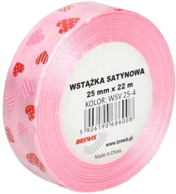 Wstążka satynowa 25mmx22 m różowa w serca | eazbiuro.pl | Nie przegap!