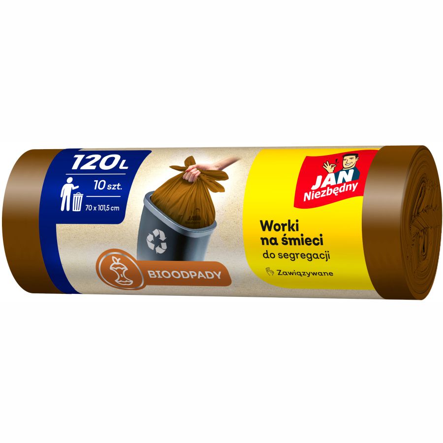 Worki na śmieci - bio, easy-pack brązowe Jan Niezbędny 120l 10 szt.